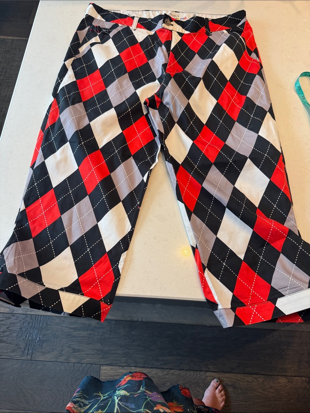 Men's Argyle Pattern Casual Pants - Red, Black & White knickers